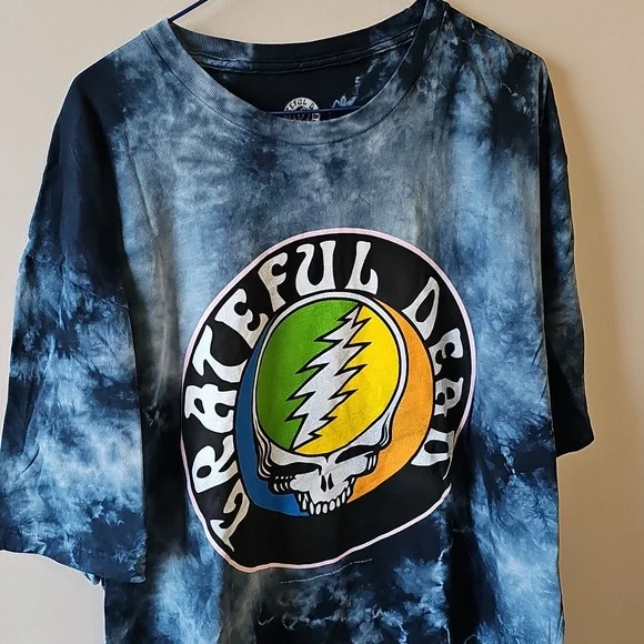 Grateful Dead XLTie-Dye Skull Logo Tee - Black/Blue with Green & Yellow Graphics - Picture 2 of 5